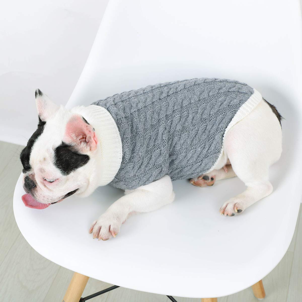 Zjyufy Dog Sweaters For Small Dogs, Dog Knitted Sweaters For Bulldog Pug, Winter Warm Clothes Turtleneck Pullover Sweaters For B