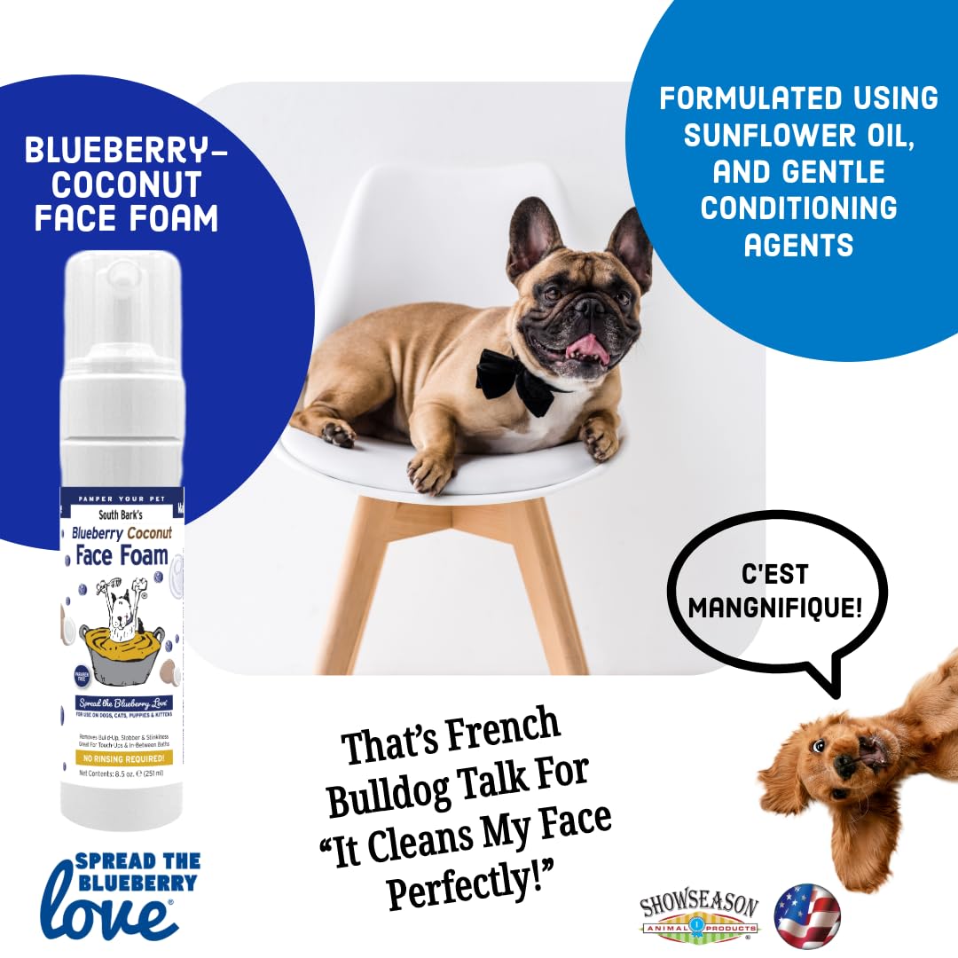 Showseason Blueberry-Coconut Pet Face Foam Cleanser For Dogs And Cats 8.5 Oz. | No Rinsing Required | Easy Cleaning | Biodegrada