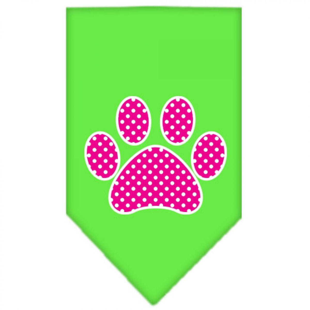 Pet and Dog Bandana Screen Printed, &quot;Pink Swiss Dot Paw&quot; Lime Green Large