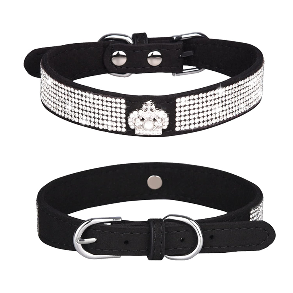 Wdpaws Rhinestones Dog Cat Collar Bling Diamond With Rhinestone Crown Decoration For Small Medium Large Dogs (Black, Xs)