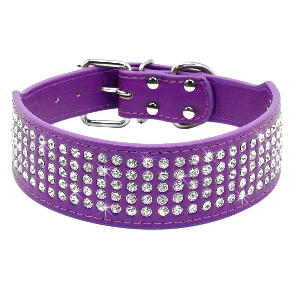 Berry Pet Rhinestones Dog Collars - 5 Rows Full Sparkly Crystal Diamonds Studded Pu Leather - 2 Inch Wide -Beautiful Bling Pet A