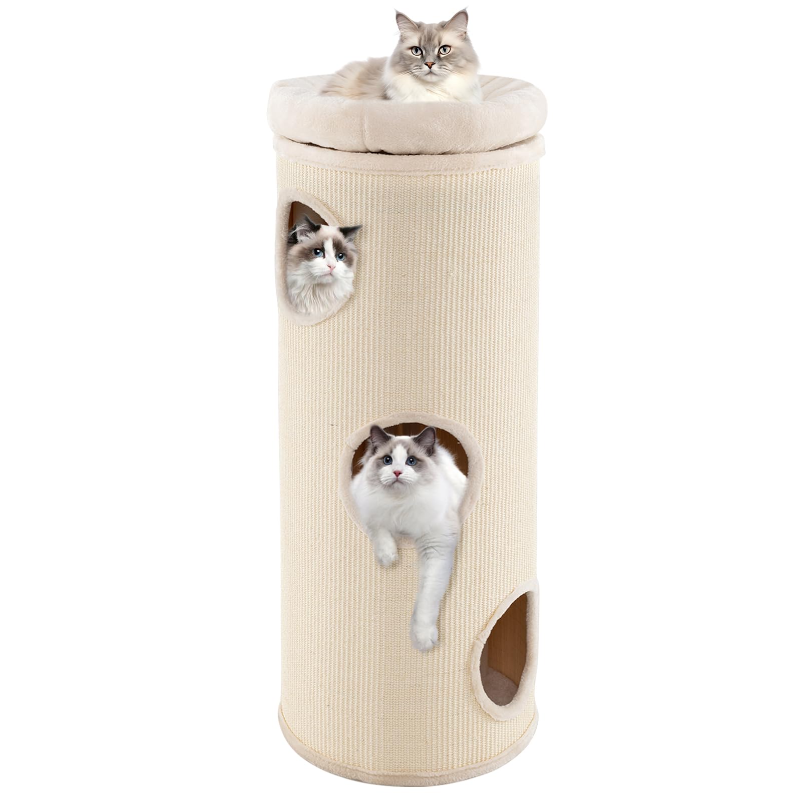 Tangkula 4 Story Cat Tree Condo, 49    Barrel-Shaped Cat House with Detachable Sisal Scratching Board, 3 Hideaways & Removable S