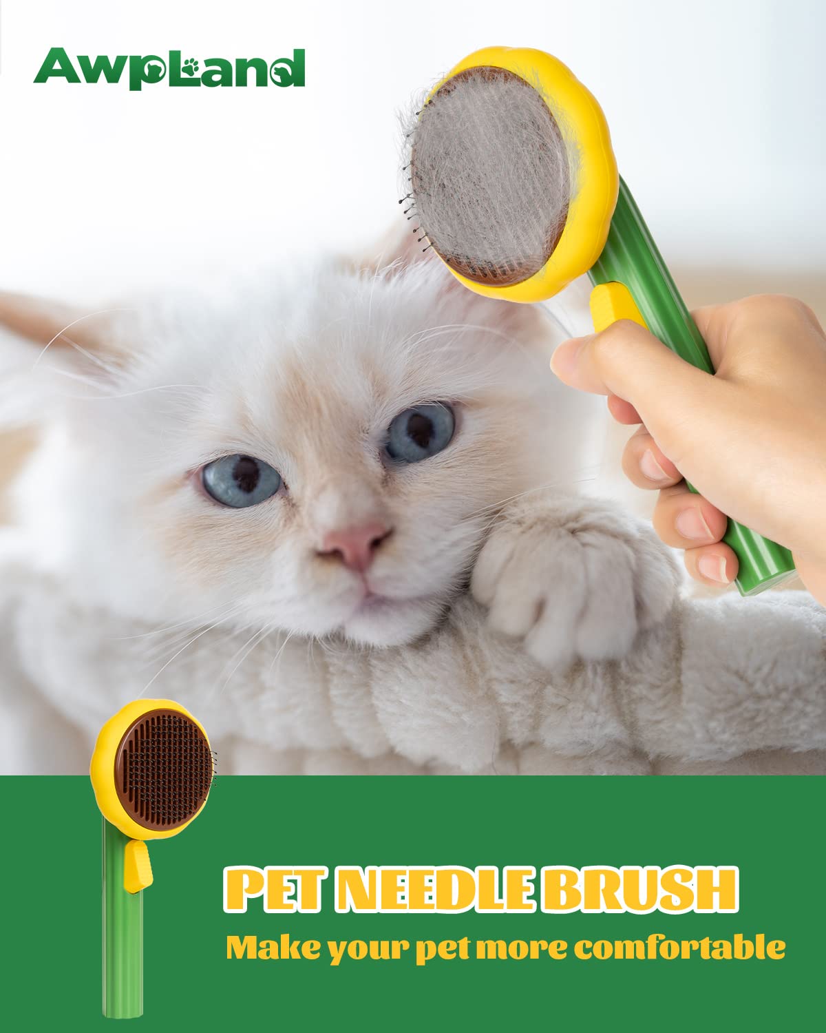 Cat Slicker Brush, Self Cleaning Brush for Short or Long Haired Cats and Dogs, Pet Shedding and Grooming Tool for Remove Loose H