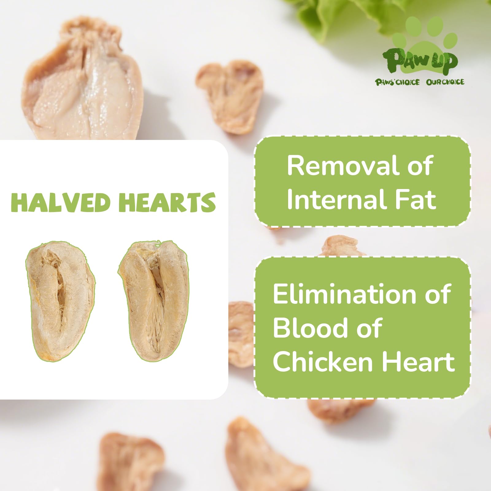 PAWUP Freeze Dried Chicken Heart Pet Treats, High Protein Freeze-Dried Pet Food for Dogs, Cats, Fresh Ingredient, 3.2 oz, Rawhid