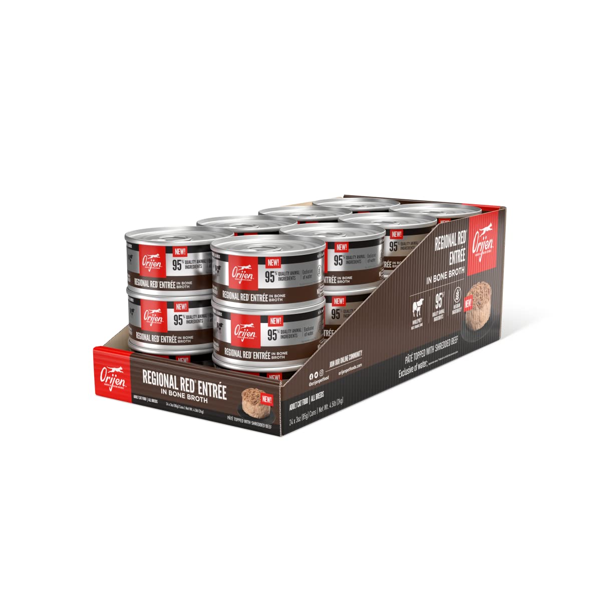 ORIJEN Regional Red Wet Cat Food, 3oz Can (Case of 24), Grain-Free, High-Protein in Bone Broth, Red