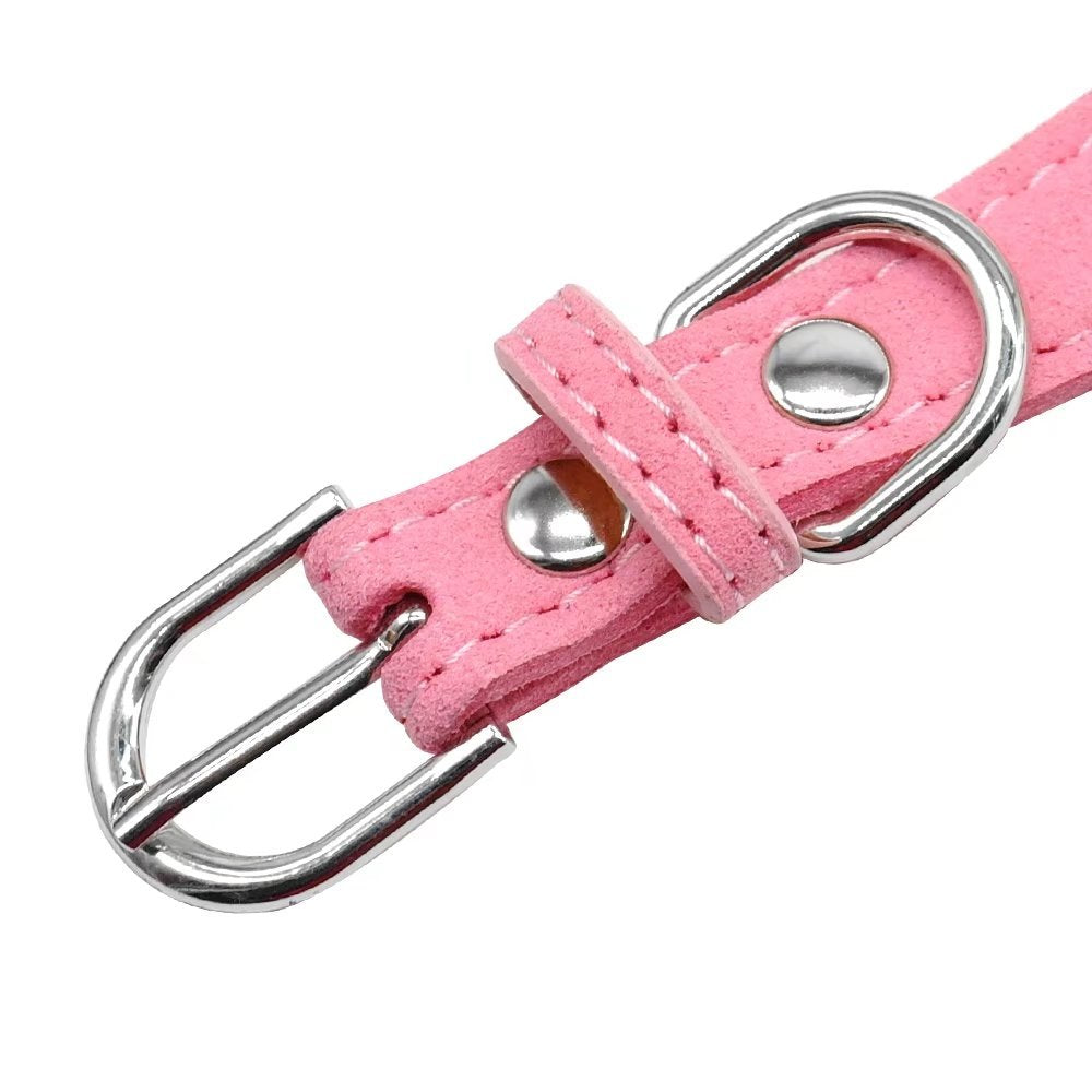 Beirui Rhinestone Bling Leather Dog Collar And Leash Set - Soft Flocking Sparkly Crystal Diamonds Studded - Cute Double Bowknot Collar With 4 Foot Leash For Pet Show,Pink,Neck Fit 10-12.5'