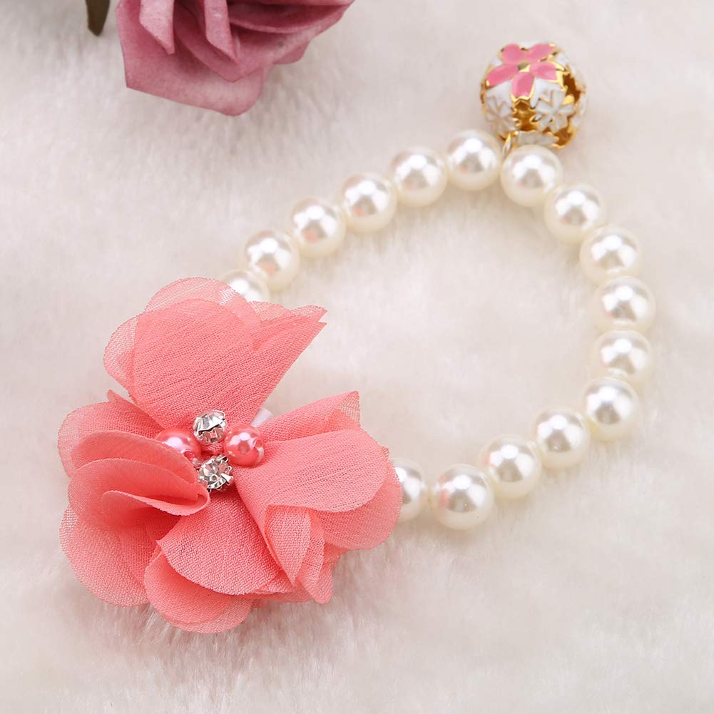 Pearl Flower Dog Collar Necklace With Bell,Elastic Collar For Puppy Jewelry, Ideal For Daily Wear ()
