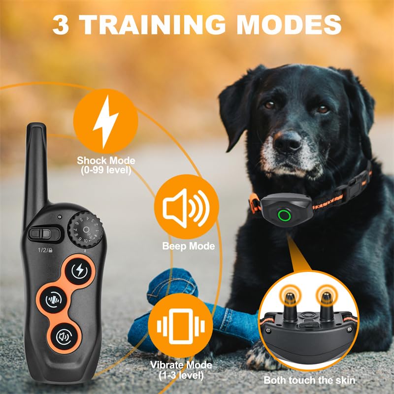Dog Shock Collar With Remote Control,1300Ft,Ip67 Waterproof Dog Training Collar With 3 Training Modes, Beep, Shock, Vibration,Sa