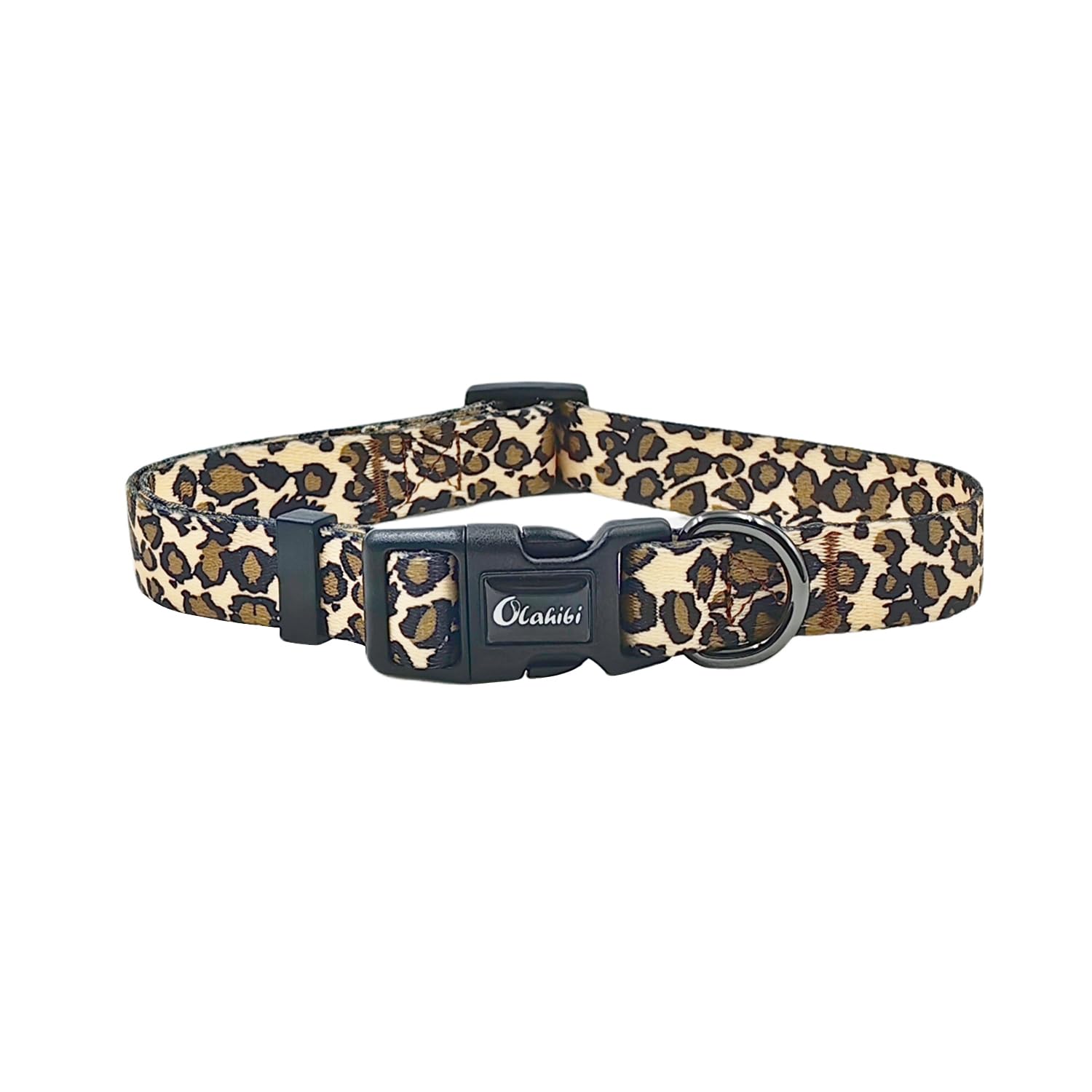 Olahibi Basic Dog Collar, Leopard Pattern, Soft And Durable Polyester Material, Adjustable Length, For Medium Dogs.(Medium, Brow