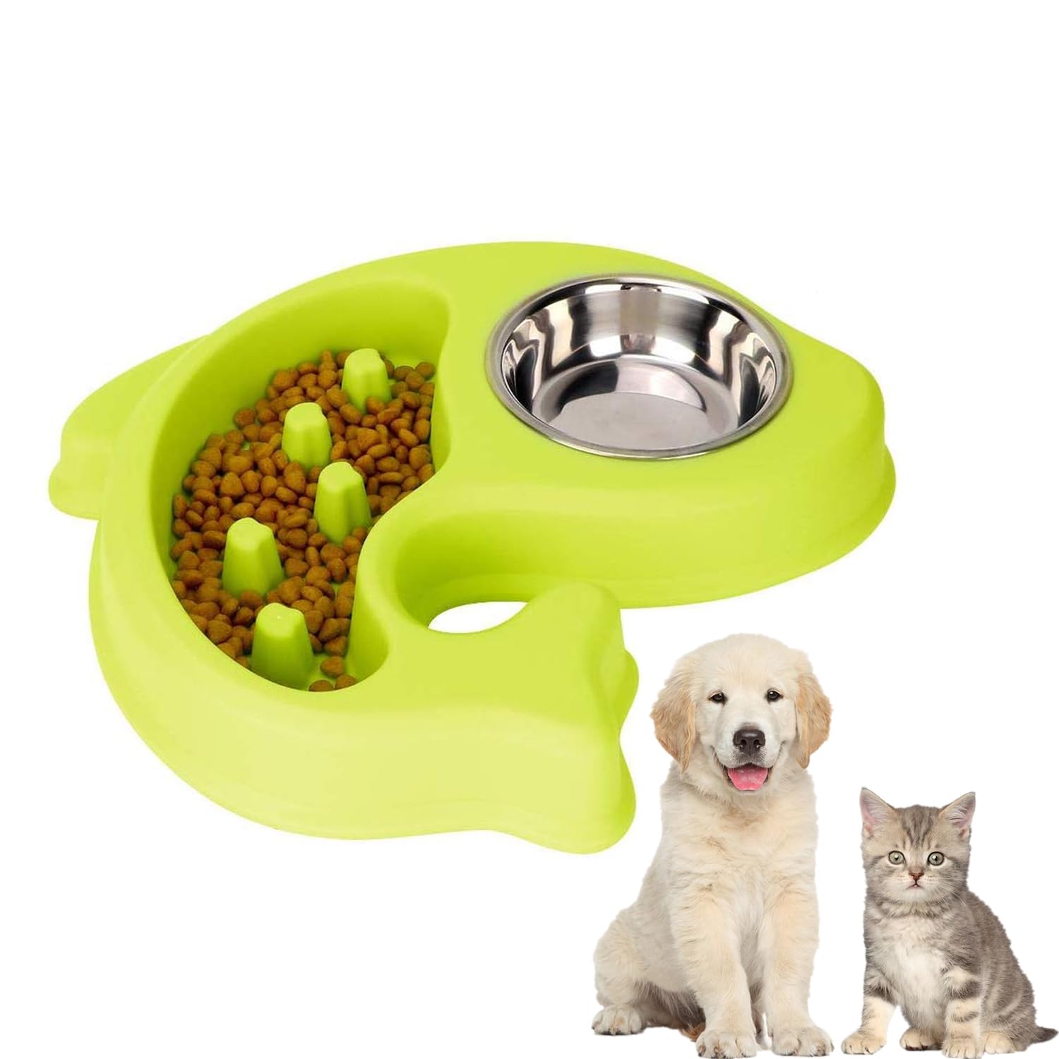 Jainsons Pet Products Fish Shaped Cat Bowl Slow Feeder Cat/Dog Bowl Fun Feeder Slo Bowl, Medium/Mini, Stainless Steel Cat Dog Fo
