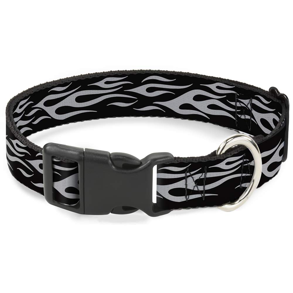 Buckle-Down Plastic Clip Collar - Flame Silver - 1.5'' Wide - Fits 13-18'' Neck - Small