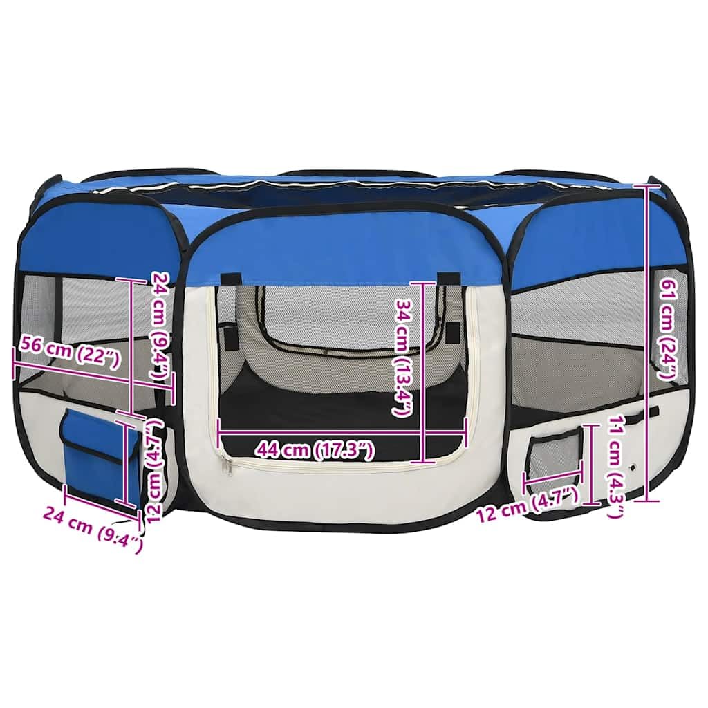 Foldable Dog Playpen with Carrying Bag Blue 57.1x57.1x24