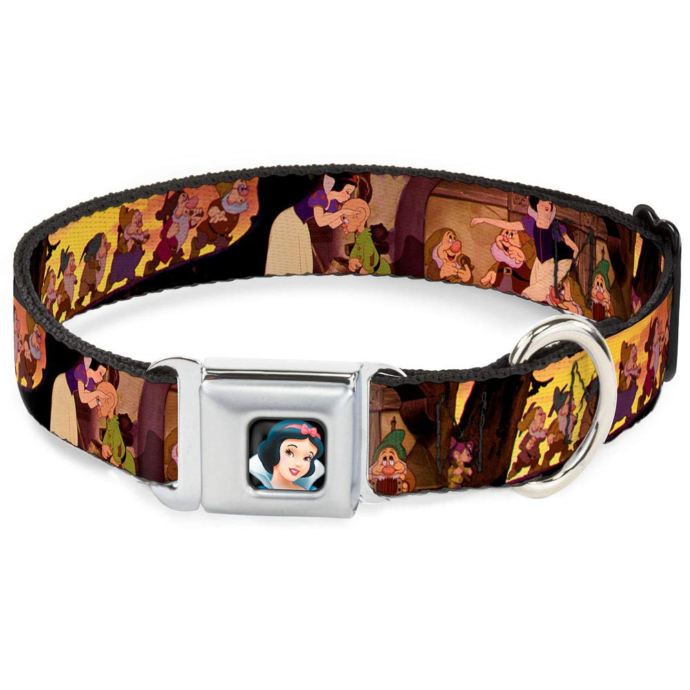 Buckle-Down Dog Collar Dyv-Snow White Full Color Black - Snow White & The Seven Dwarfs Scenes - Large 15-26'