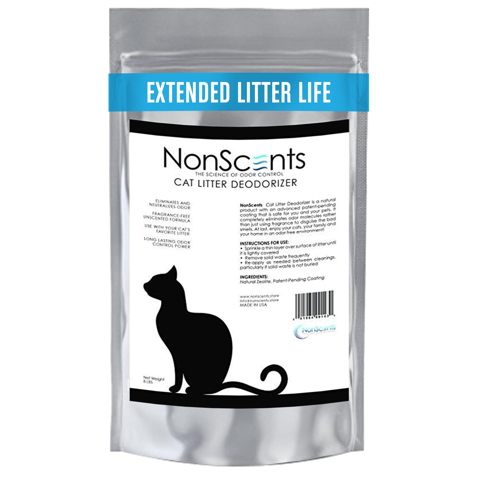 Nonscents Cat Litter Deodorizer - Litter Box Odor Eliminator - Less Scooping Extends Kitty Litter Lifespan - Fragrance-Free Form