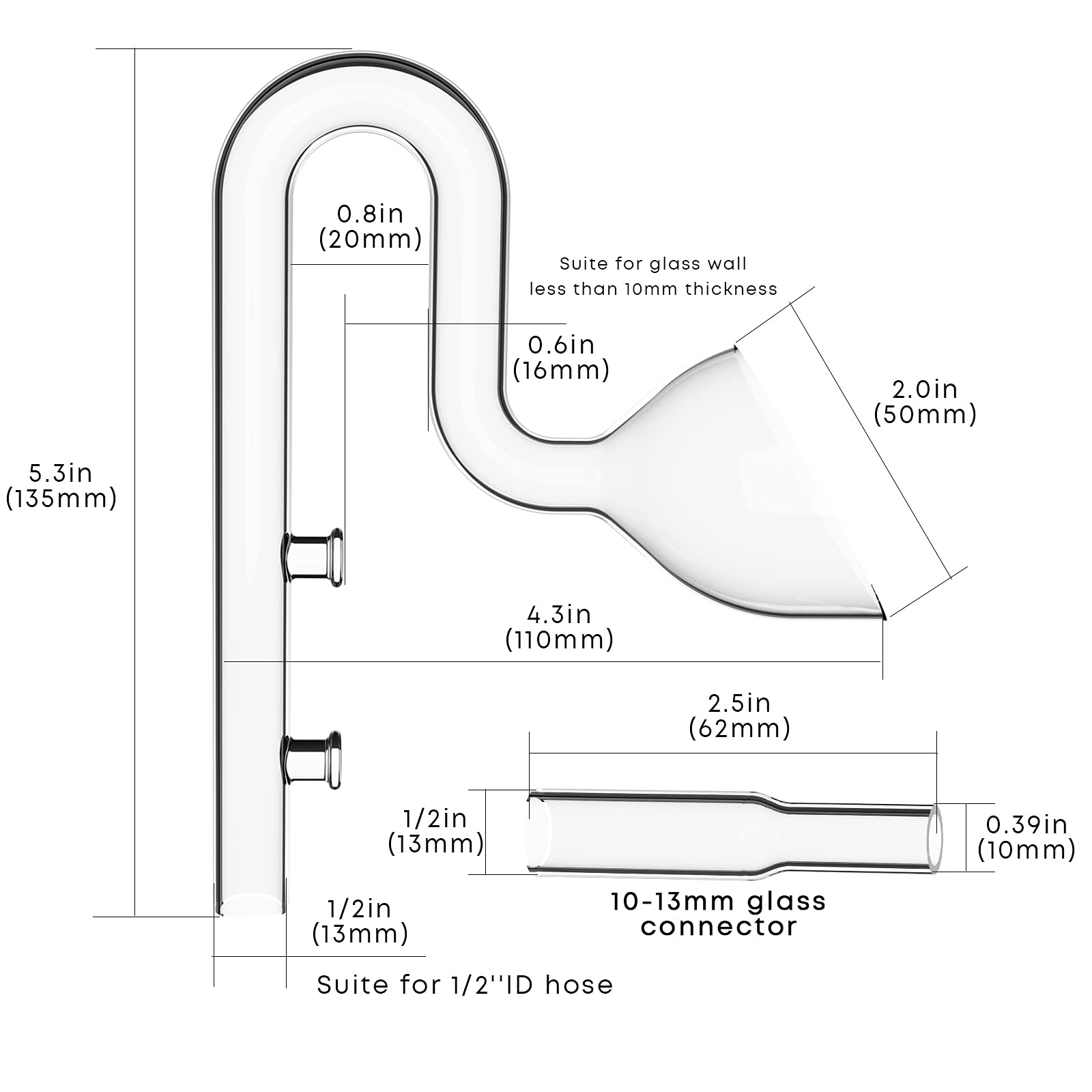 Fzone Aquarium Glass Mini Skimmer Lily Inflow And Outflow Sets For Mini Nano Tanks Filter Pipes(For 1/2Inch Tubing)
