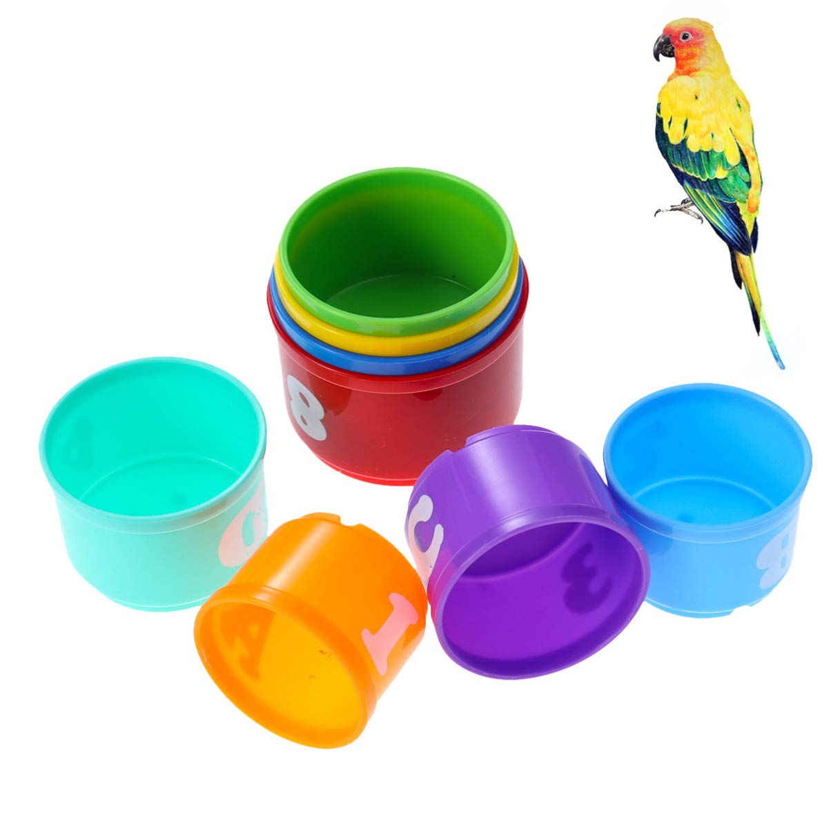 Bird Training Toys - 8Pcs Colorful Bird Cup Toys Parrot Intelligence Toy Bird Educational Stacking CupToy Training Treat Toys fo