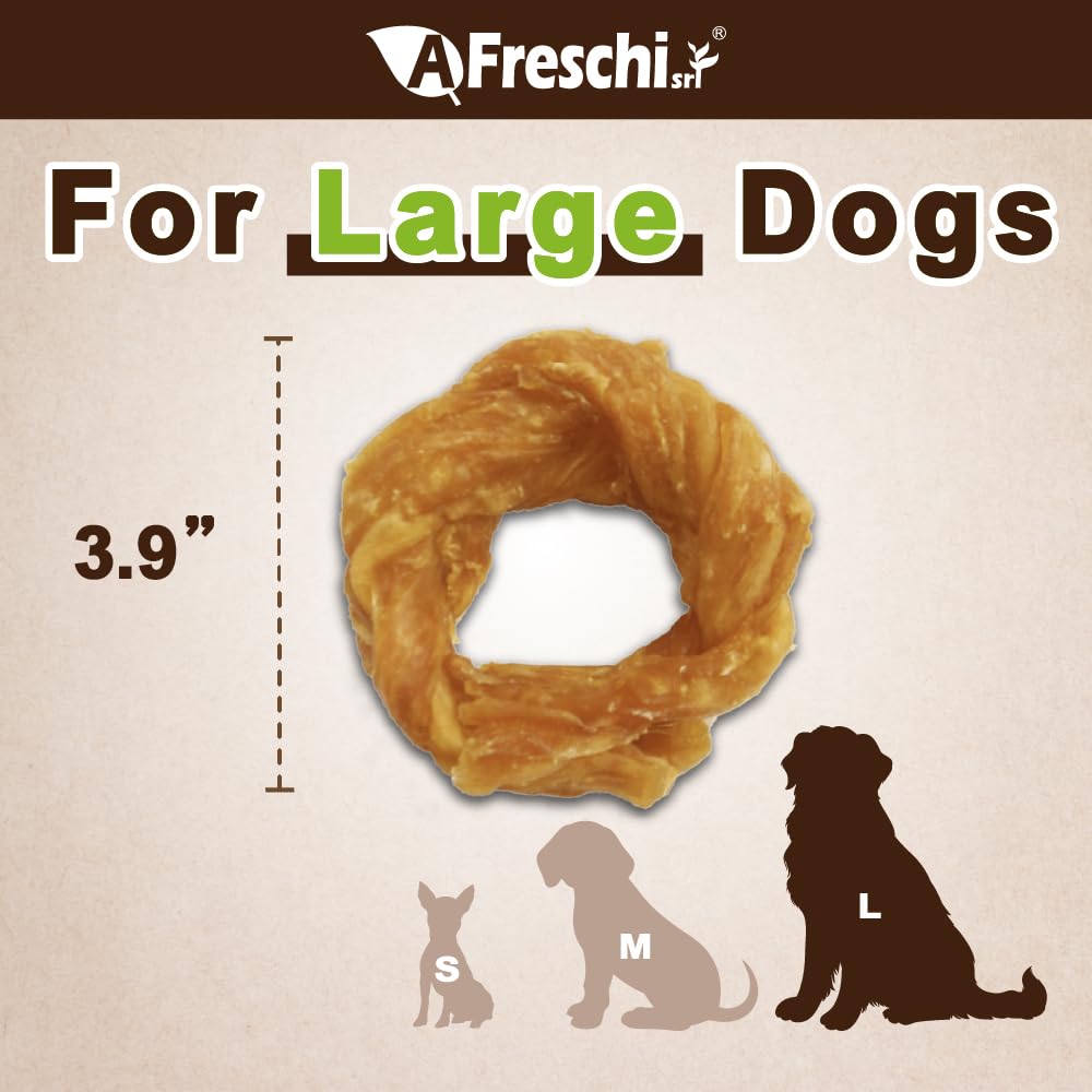 Afreschi Natural Turkey Tendon Ring (L) 10 oz, Turkey Sourced from USA, All Natural Puppy Chew, Hypoallergenic, Rawhide Alternat