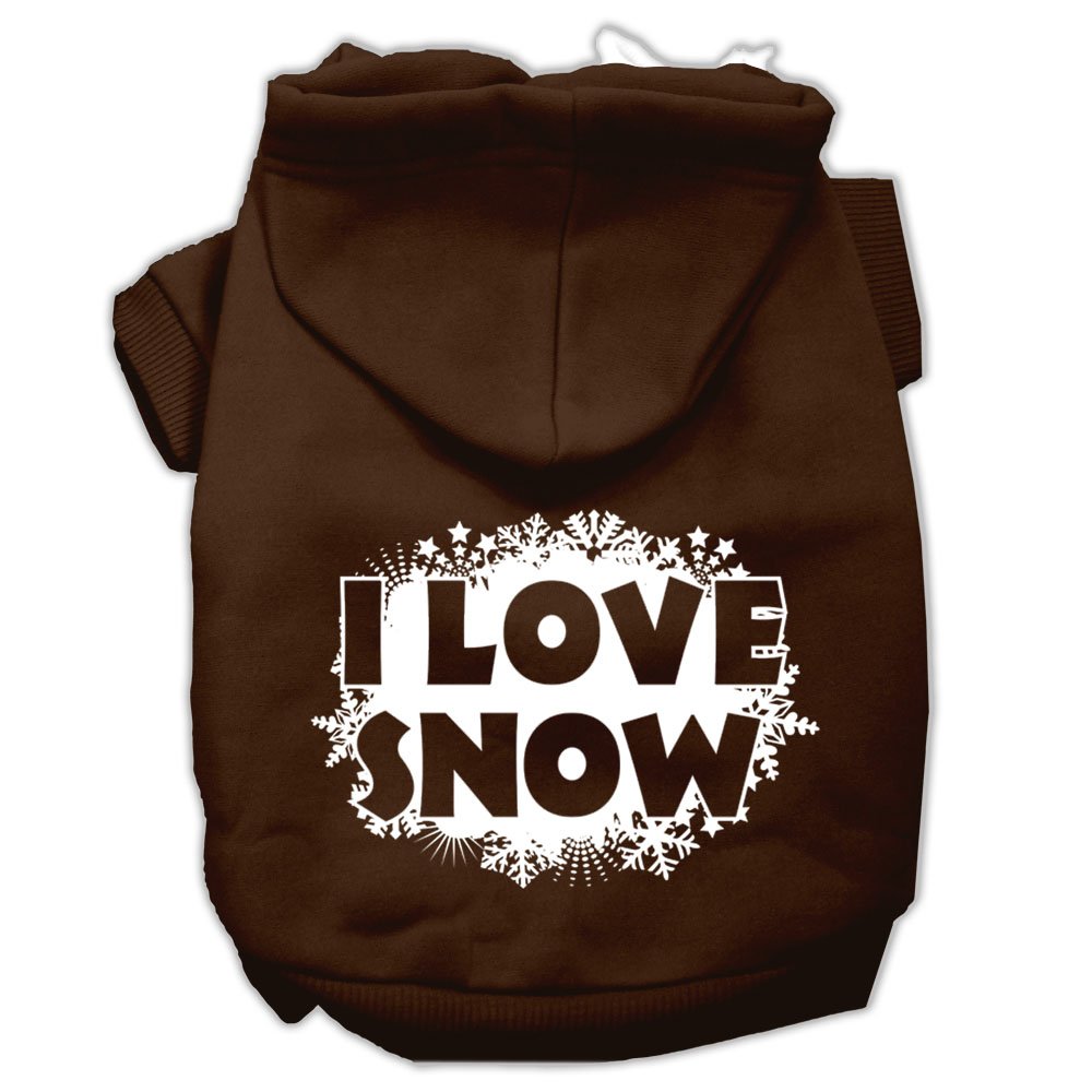 Christmas Pet Dog & Cat Hoodie Screen Printed, I Love Snow Brown LG (10-14 lbs.)