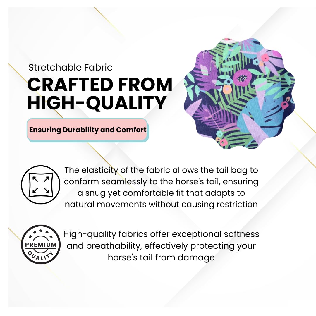 Horzmetnex Horse Tail Bag,Stretch Fabric With Mystic Leaves And Dandelion Patterns, Fits All Tail Sizes, Perfect For Grooming, S