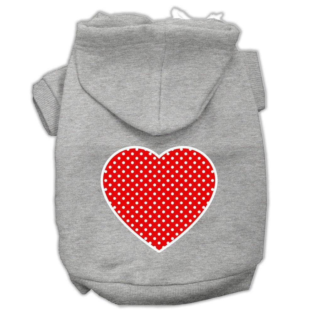 Pet Dog & Cat Hoodie Screen Printed, Red Swiss Dots Heart Gray LG (10-14 lbs.)