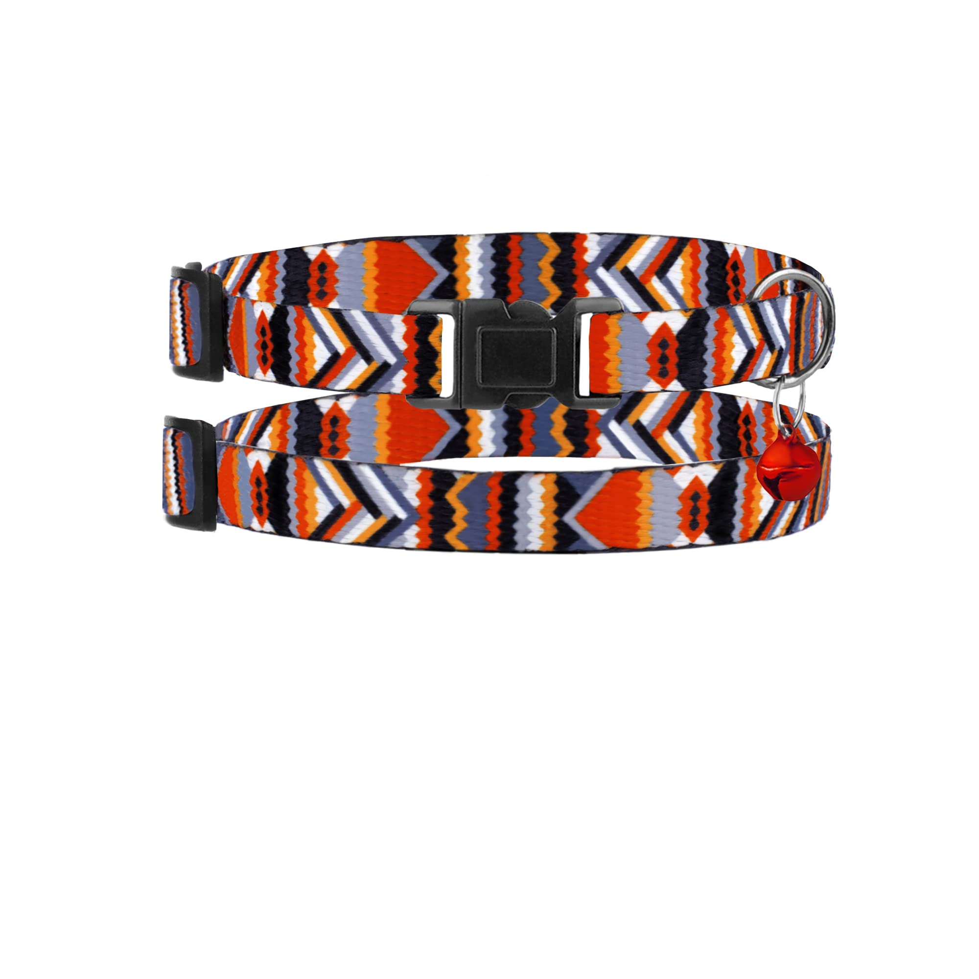 Breakaway Cat Collar With Bell - 2 Pack Safety Tribal Pattern Geometric Aztec Print Collars For Cats Kitten (Tribal + Geometric)