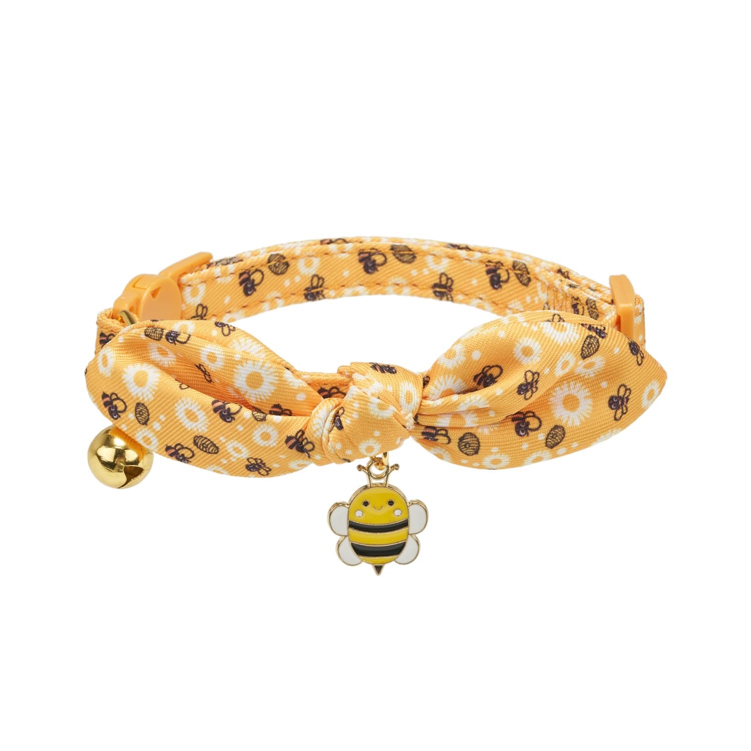 Petiry 2 Pack Cotton Cat Collar, Removable Bowtie, Floral Pattern, Safety Breakaway Clasp, Adjustable For Cats.(Adult Cat, Bee+S