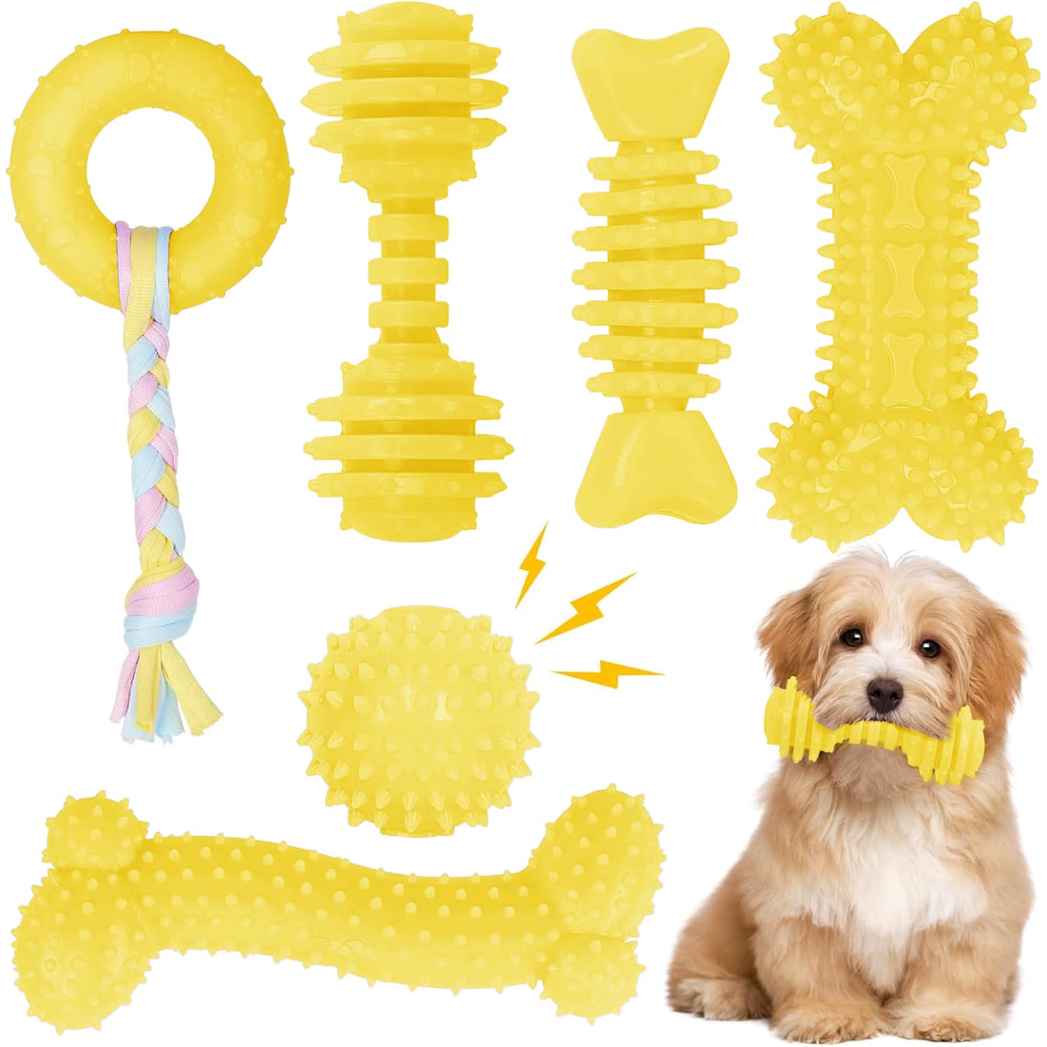 Puppy Toys, 6 Pack Dog Chew Toys For Puppy, Cute Yellow Small Dog Toys, Teething Toys For Puppies, Soft Durable Interactive Chew