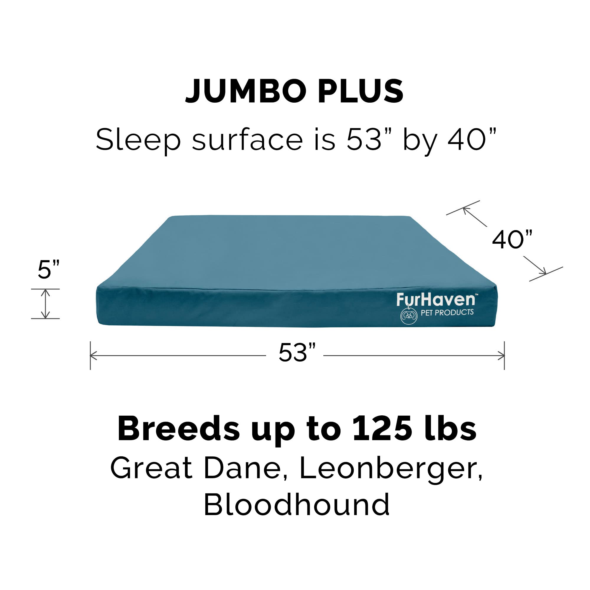 Furhaven Water-Resistant Cooling Gel Dog Bed for Large Dogs, Deep Lagoon, Jumbo Plus/XXL, 53L x 40W x 5Th