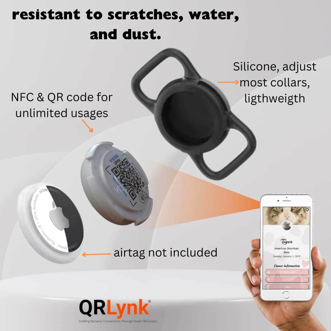 Smart Nfc Pet Id - Qr Code Airtag Holder - Silent Tag Collar - Waterproof, Lightweight Ideal For Dogs & Cats - Instant Access To