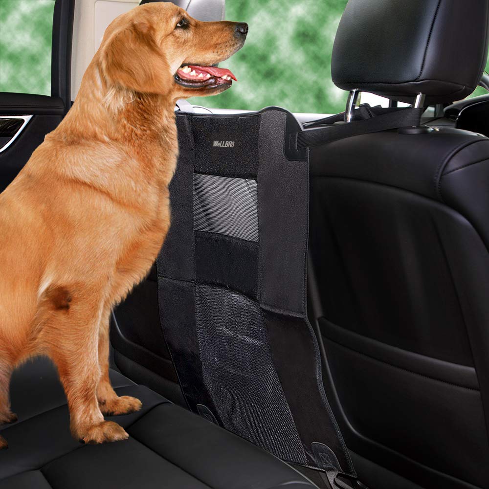 Wellbro Dog Car Backseat Barrier, Padded And Durable Nylon Net Pet Barrier, Vehicle Travel Dog Fence With 2 Mesh Windows, For Safe Driving, Easy To Install And Adjust For All Cars