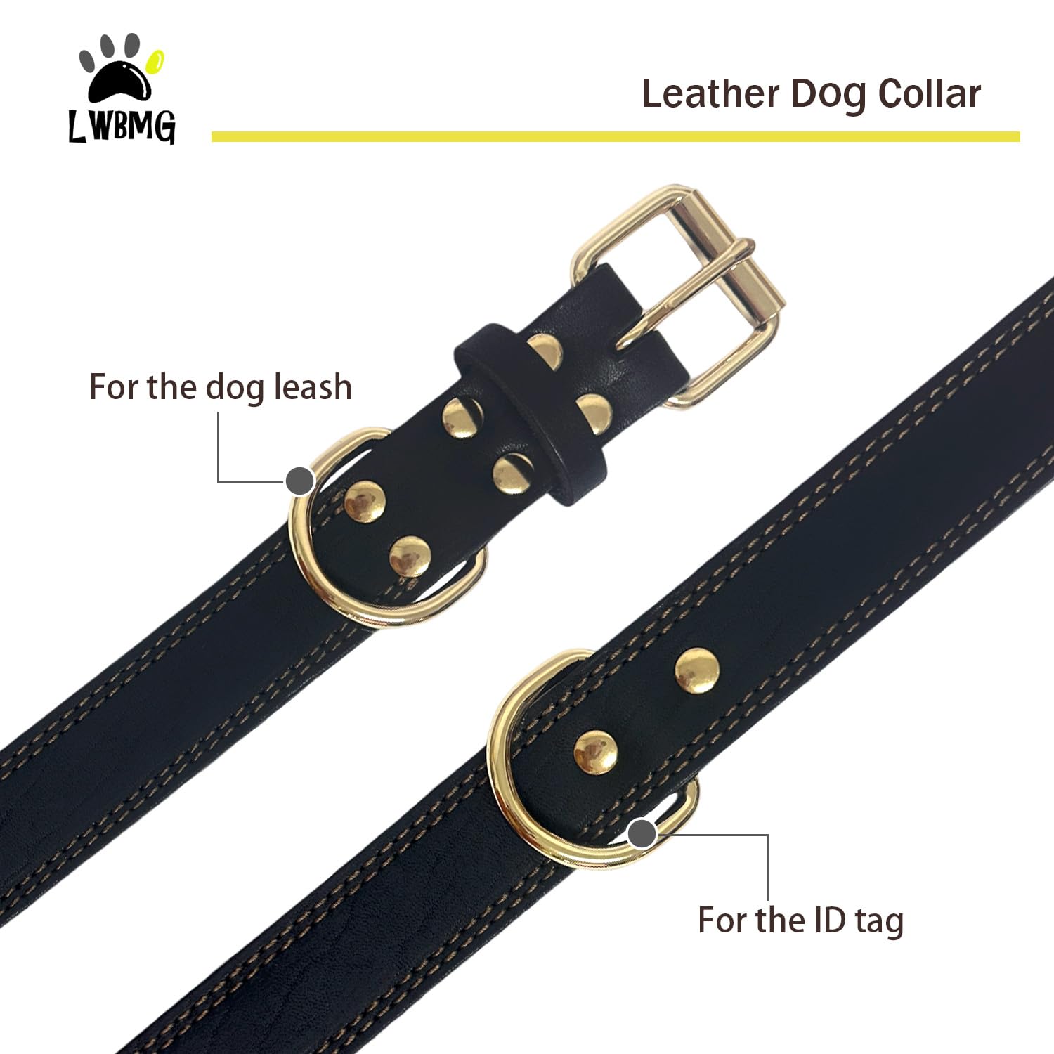 Lwbmg Leather Dog Collar,Heavy Duty Dog Collar,Soft And Strong Leather Adjustable Dog Collar For Small Medium Dogs Black Medium