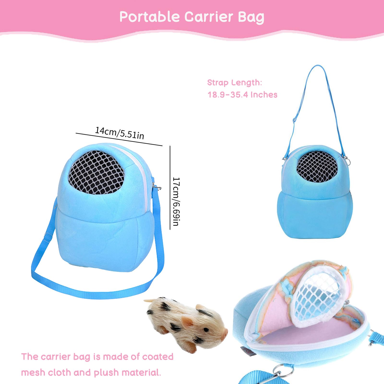 Silicone Piglet Accessories Hamster Accessories -No Piglet Included (Piglet Blue Carrier Bag)