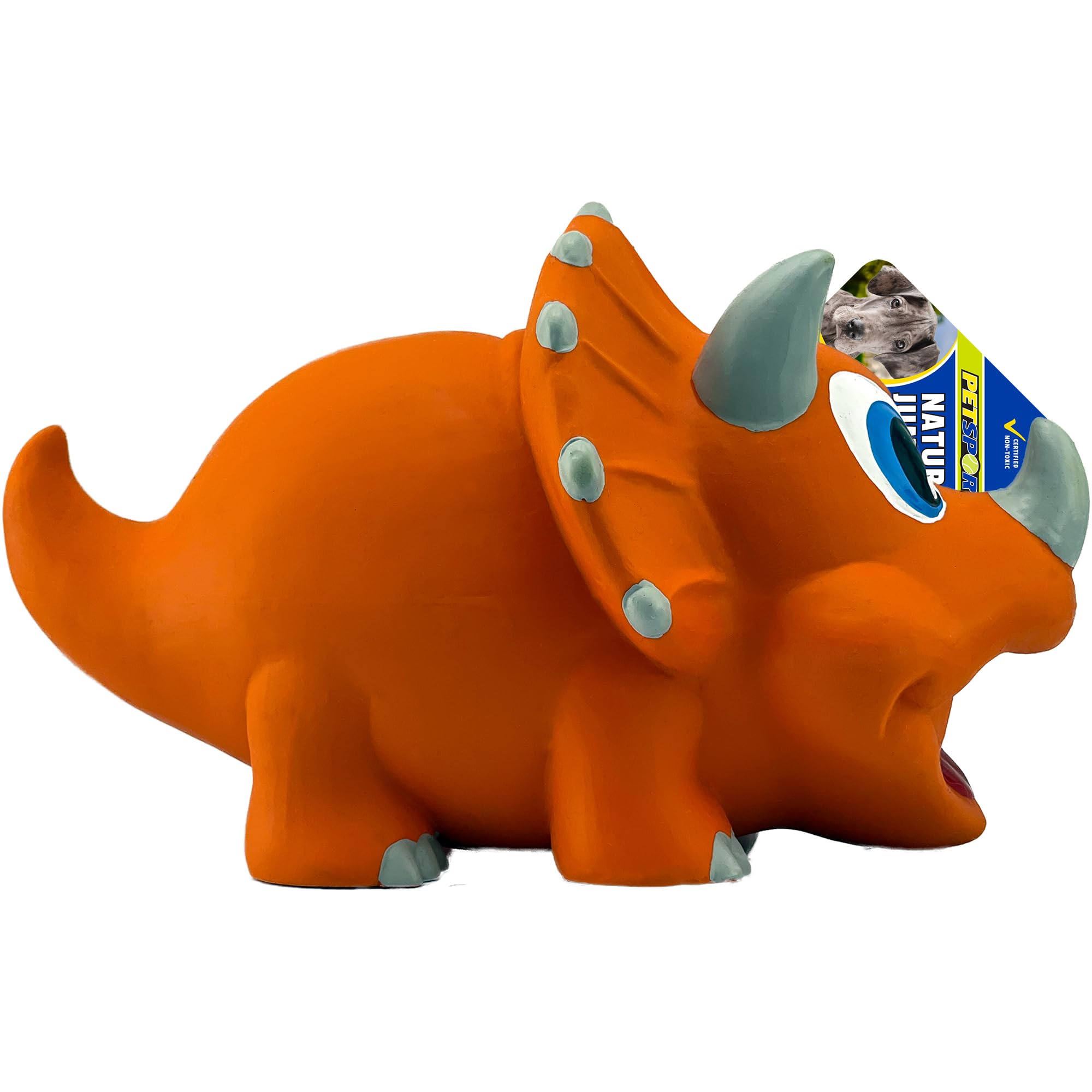 PetSport Naturflex Large Triceratops Latex Dog Chew Toy | All-Natural Soft, Squeaky, Non-Toxic Rubber Chew Toy | Safe for Indoor
