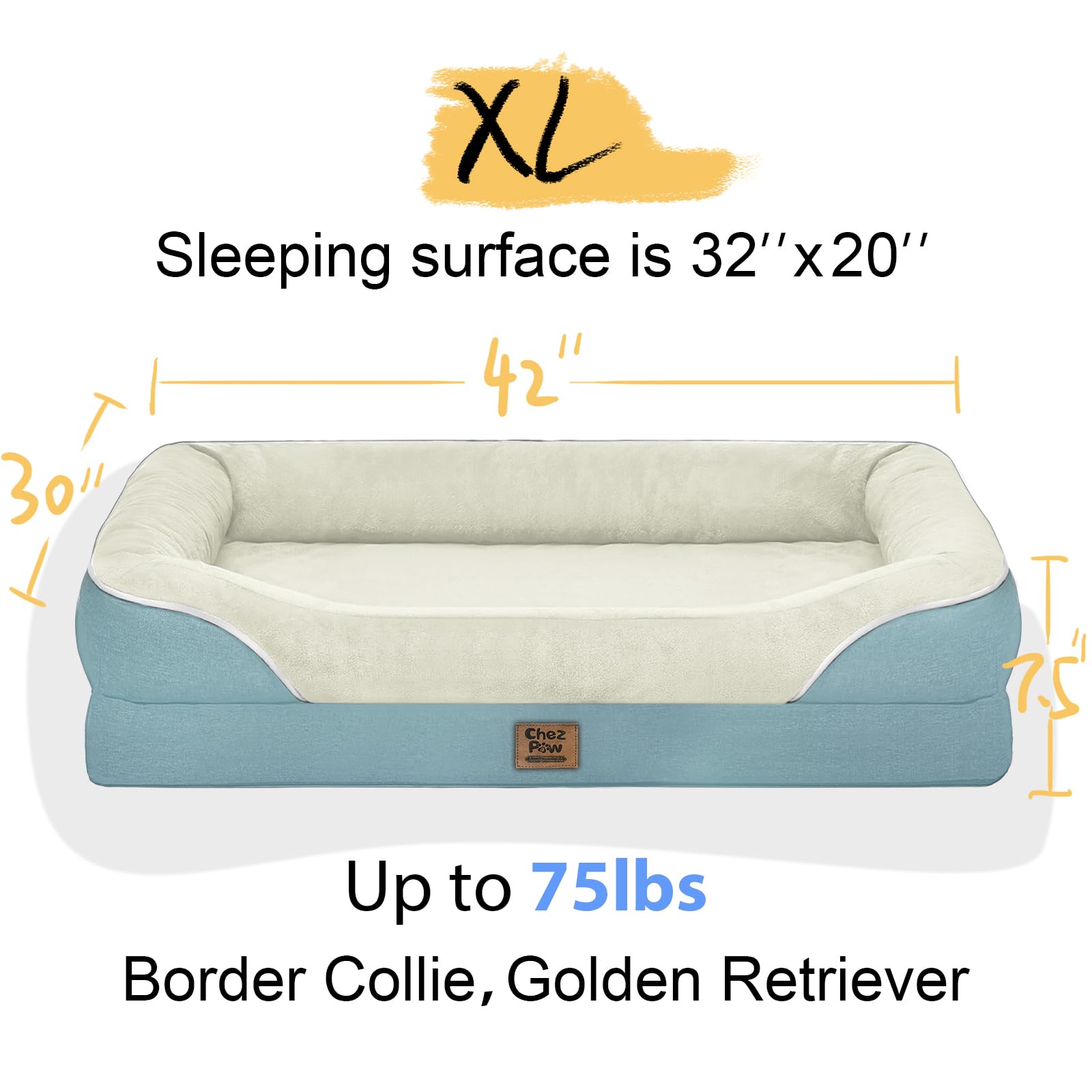 Washable Orthopedic Large Dog Bed - Removable Orthopedic Foam Dog Beds With Bolsters Waterproof Large Dogs Bed And Non-Slip Bott