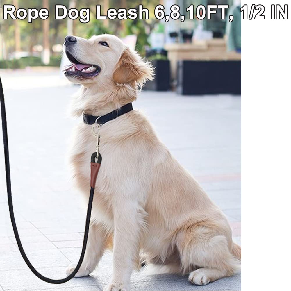 Sepxufore 6Ft/8Ft/10Ft Rope Dog Leash, 1/2    Strong Nylon Climbing Leash With Leather Tailor Connection, Great For Medium And L