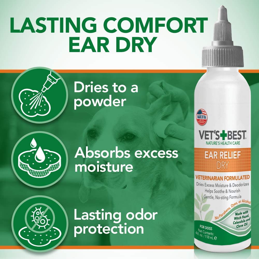 Vets Best Dog Ear Cleaner Kit | Multi-Symptom Ear Relief | Wash & Dry Treatment | Alcohol-free, 4-oz bottle