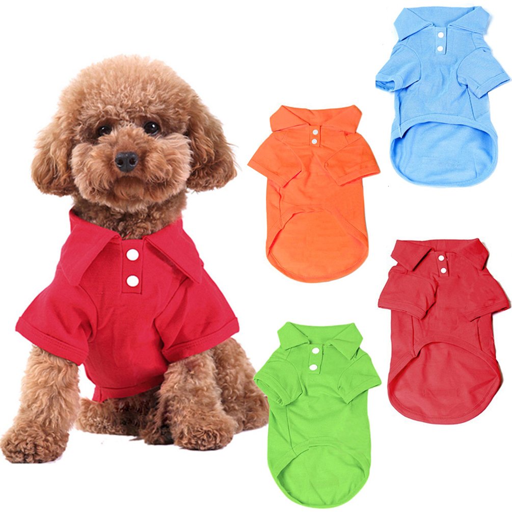Kingmas 4 Pieces Dog T-Shirt, Breathable Pet Shirts, Puppy Sweatshirt Dog Clothes Outfit Apparel Coats For Small Medium Dogs Cats (Blue, Green, Red, Orange) - Small
