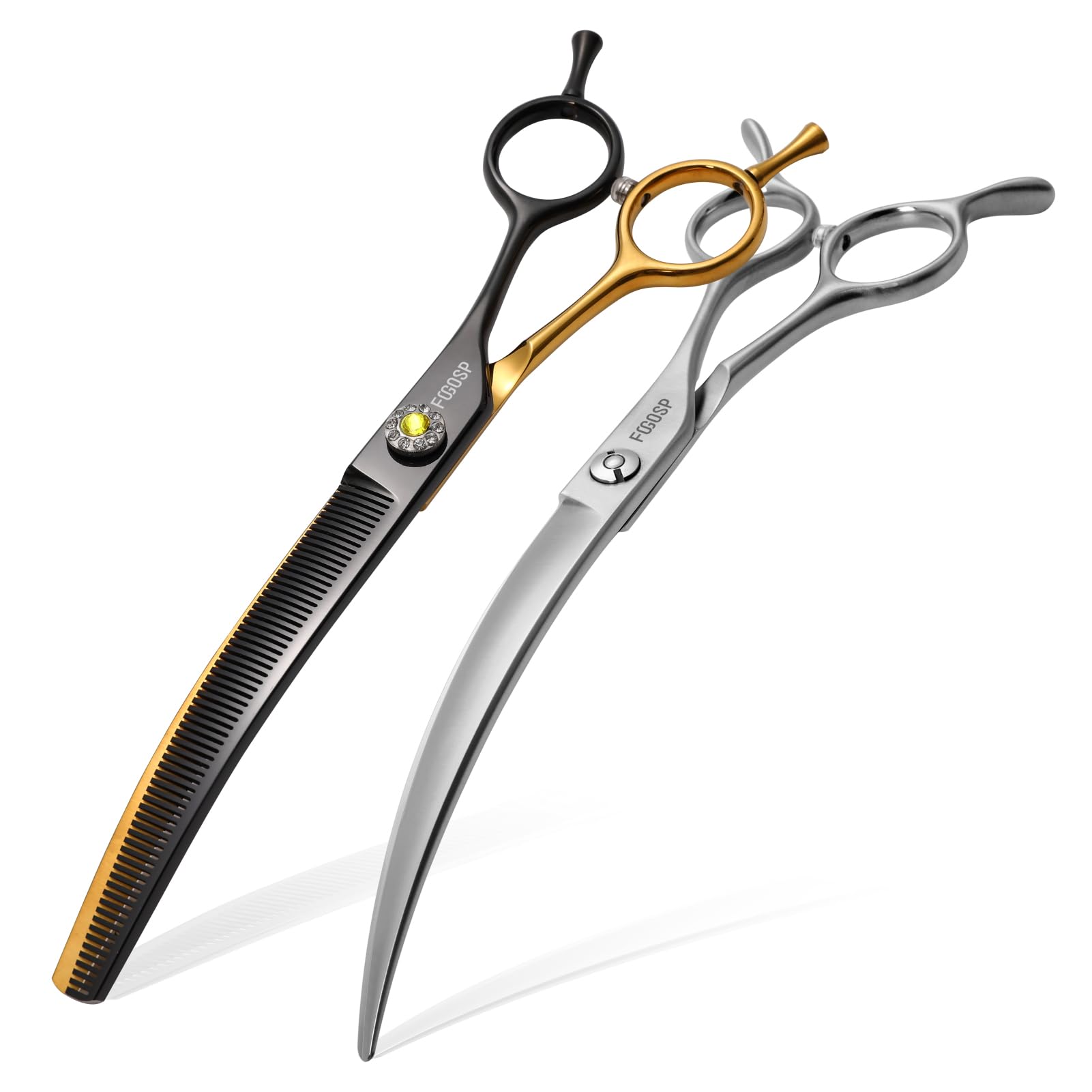 Fogosp 45Curved Dog Grooming Scissors Curved Thinning Shears 2Pcs Combo(Black&Gold)