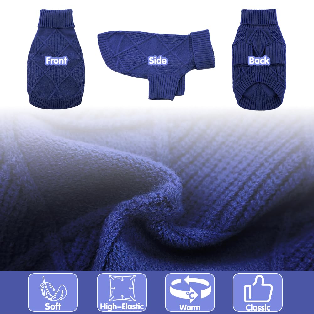 Emust Dog Sweater, Warm Cat Sweater With Turtleneck, Knit Dog Sweaters For Small Medium Large Dogs For Fall & Winter,Navy Xxl