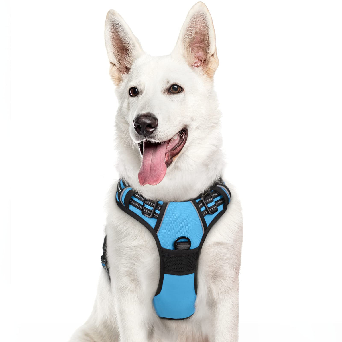 Eagloo Dog Harness Large Breed, No Pull Service Vest With Reflective Strips And Control Handle, Adjustable And Comfortable For Easy Walking, No Choke Pet Harness With 2 Metal Rings, Sky Blue, Xl