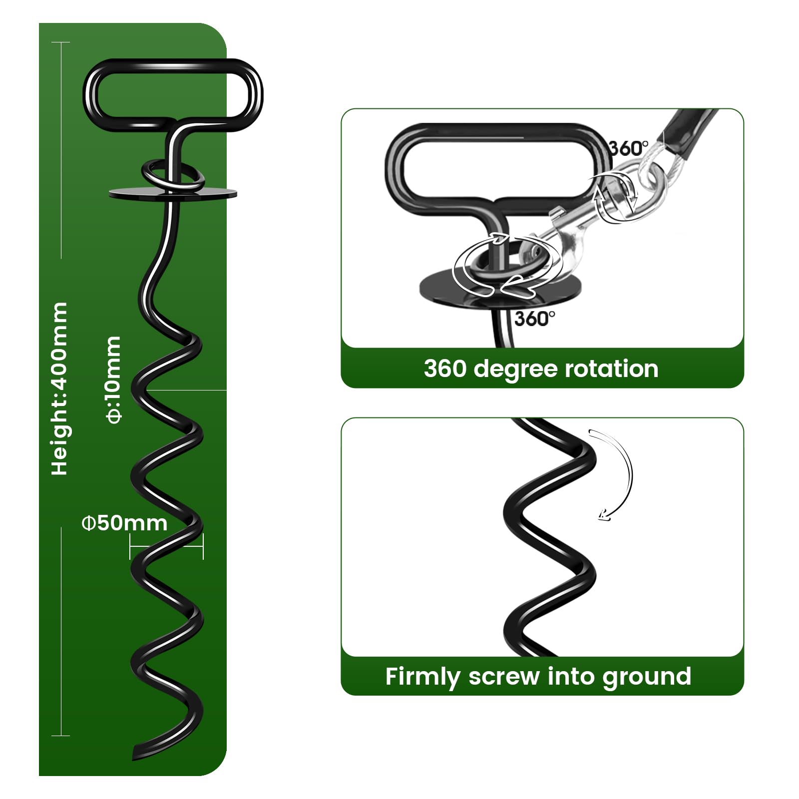 Payivsve Dog Stake, Heavy Duty Dog Tie-Outs & Stakes (140Lbs), Screw In Dog Yard Stake, Yard Stake For Dogs, Easy Installation, Suitable For Yard, Park, Beach, Camping