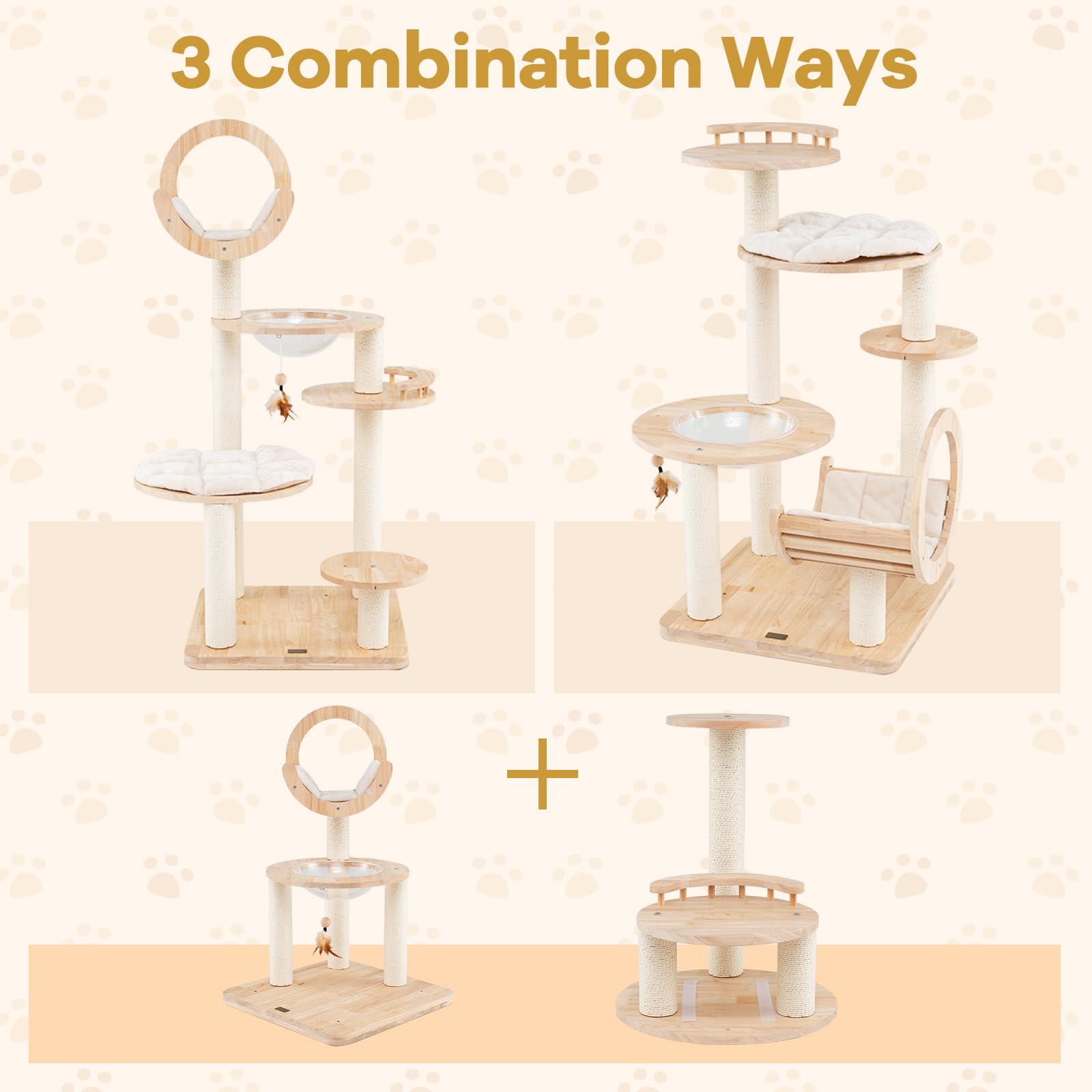 Petsite 57 Inches Tall Wooden Cat Tree, Multi-Level Cat Tower With Scratching Posts, Space Capsule Bed, Padded Platform And Hang