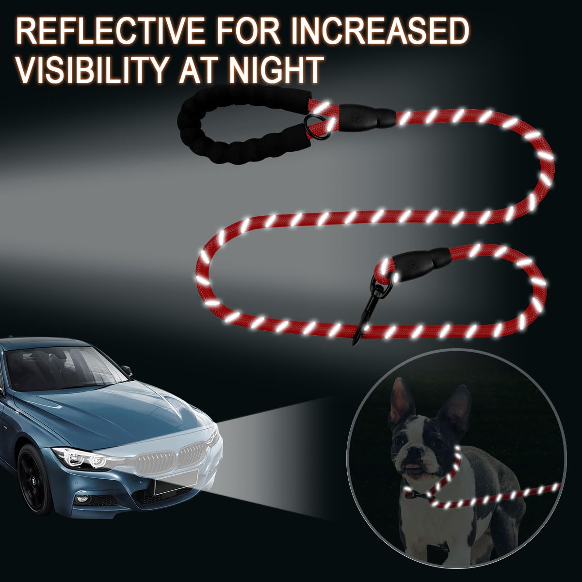 Barkbay 2 Pack Dog Leashes For Large Dogs Rope Leash Heavy Duty Dog Leash With Comfortable Padded Handle And Highly Reflective Threads 5 Ft For Small Medium Large Dogs(Red+Black)
