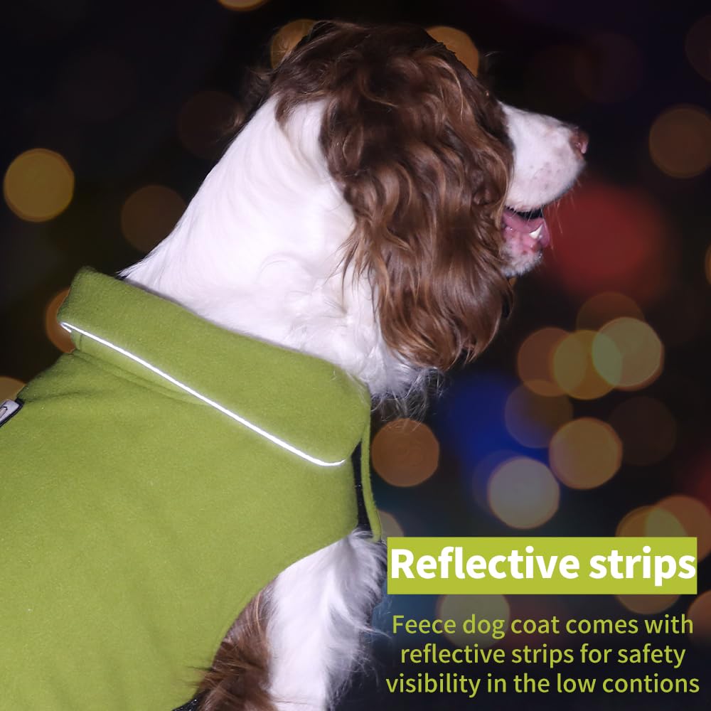 Fleece Dog Coat Pet Jacket Reflective For Cold Weather For Extra Large To Small Pets(Green,S)