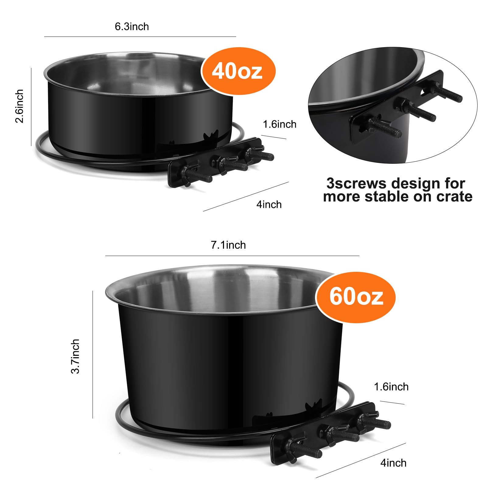 Yecercan Kennel Water Bowl Hanging, 2 Pack Stainless Steel Dog Bowls For Crate No Spill, Large Pet Cage Bowls For Medium/Large D