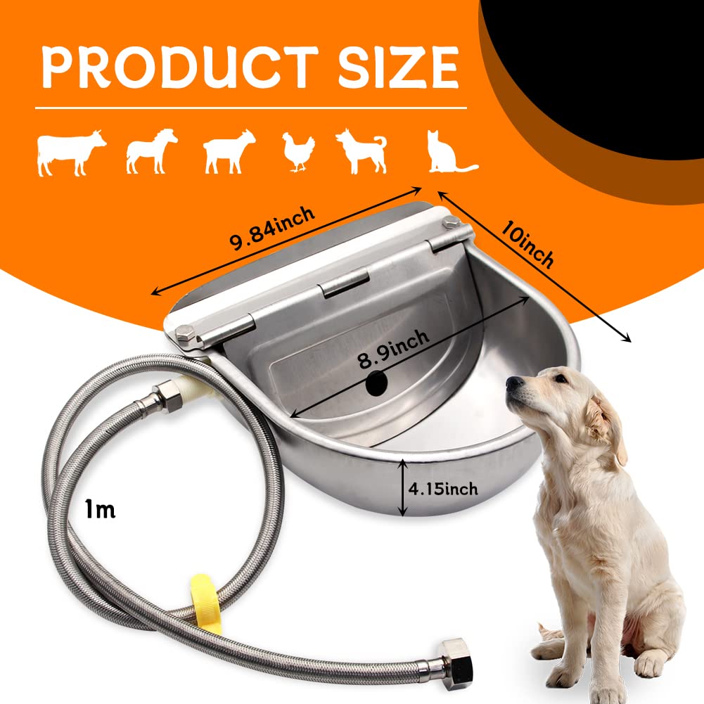 APlayfulBee Stainless Steel Automatic Livestock Waterer Bowl with Float Valve & Hose for Cattle, Horses, Goats & Sheep