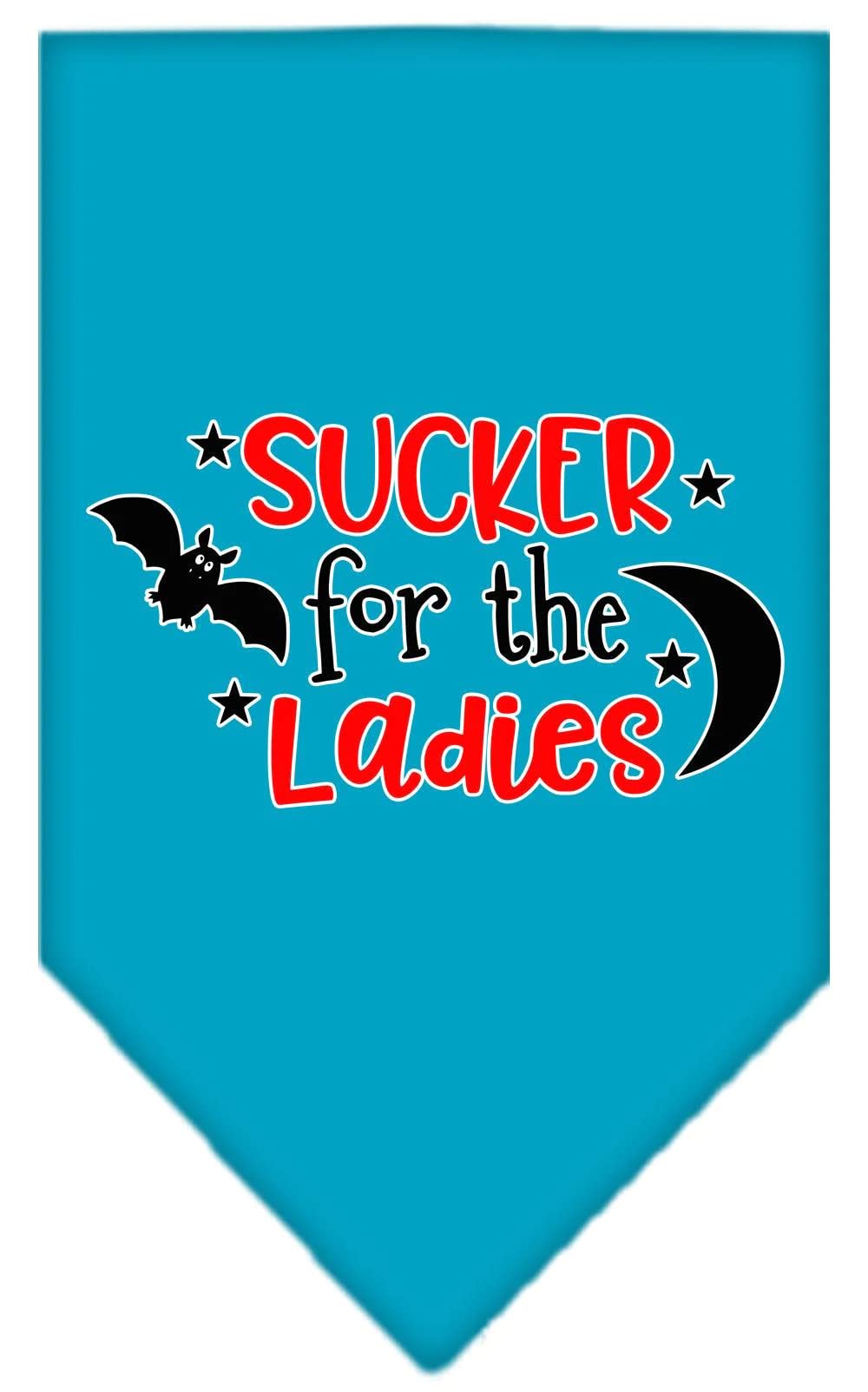 Halloween Pet and Dog Bandana Screen Printed, &quot;Sucker For The Ladies&quot; Turquoise Large