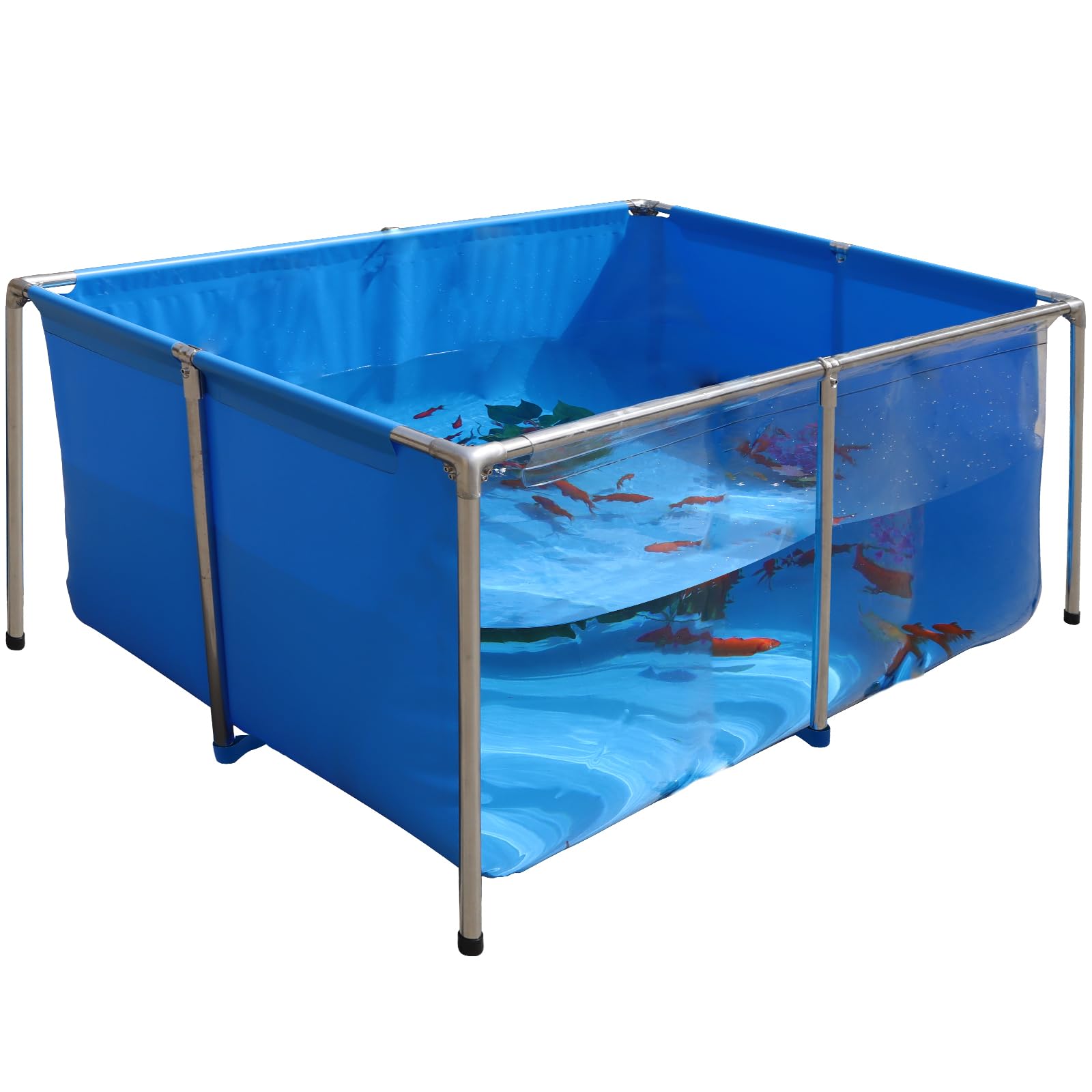 Pvc Koi Aquarium Tank, Temporary Fish Tank With Clear Viewing Panel, Koi/Goldfish Pond With 304Ss Frame & Drain Valve(47.3' L*3