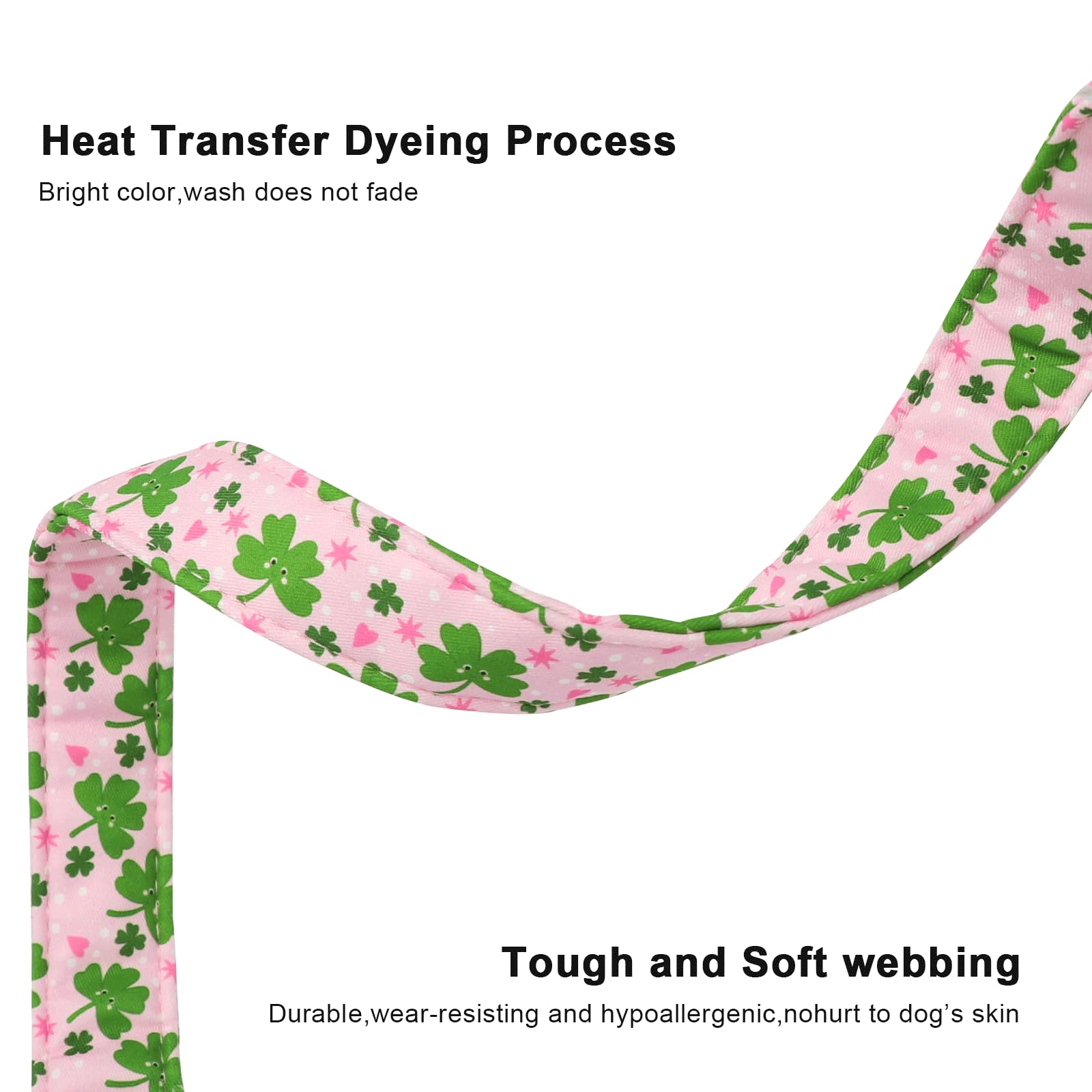 Lionet Paws St. Patrick Dog Collar- Cute Clover Pink Dog Collars With Plastic Buckle, Light Adjustable Dog Collars With Clover P