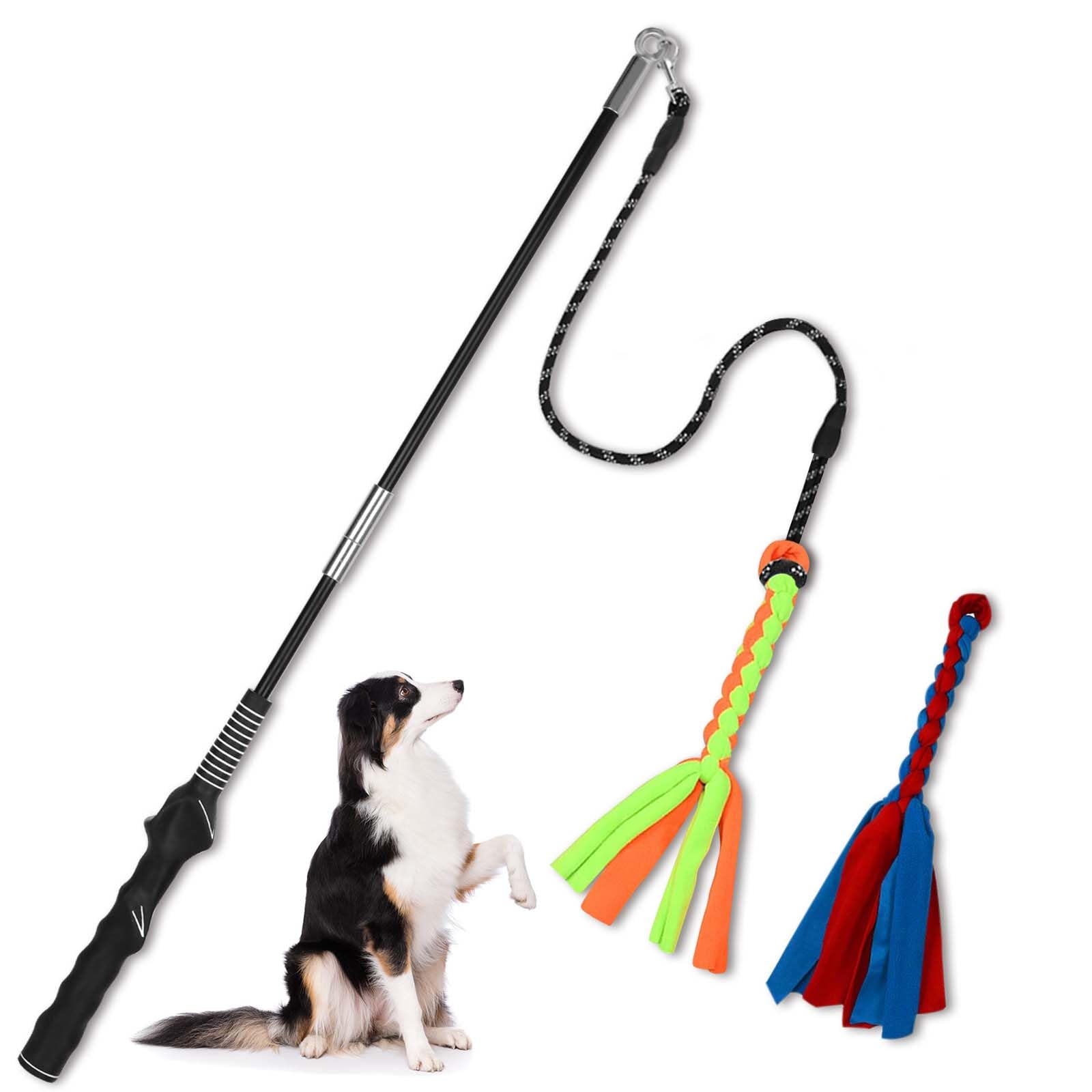 SYOOY Flirt Pole for Dogs, Interactive Dog Toys Teaser Wand Play Pole with Fleece Rope Lure Chewing Toy for Small Medium Large D